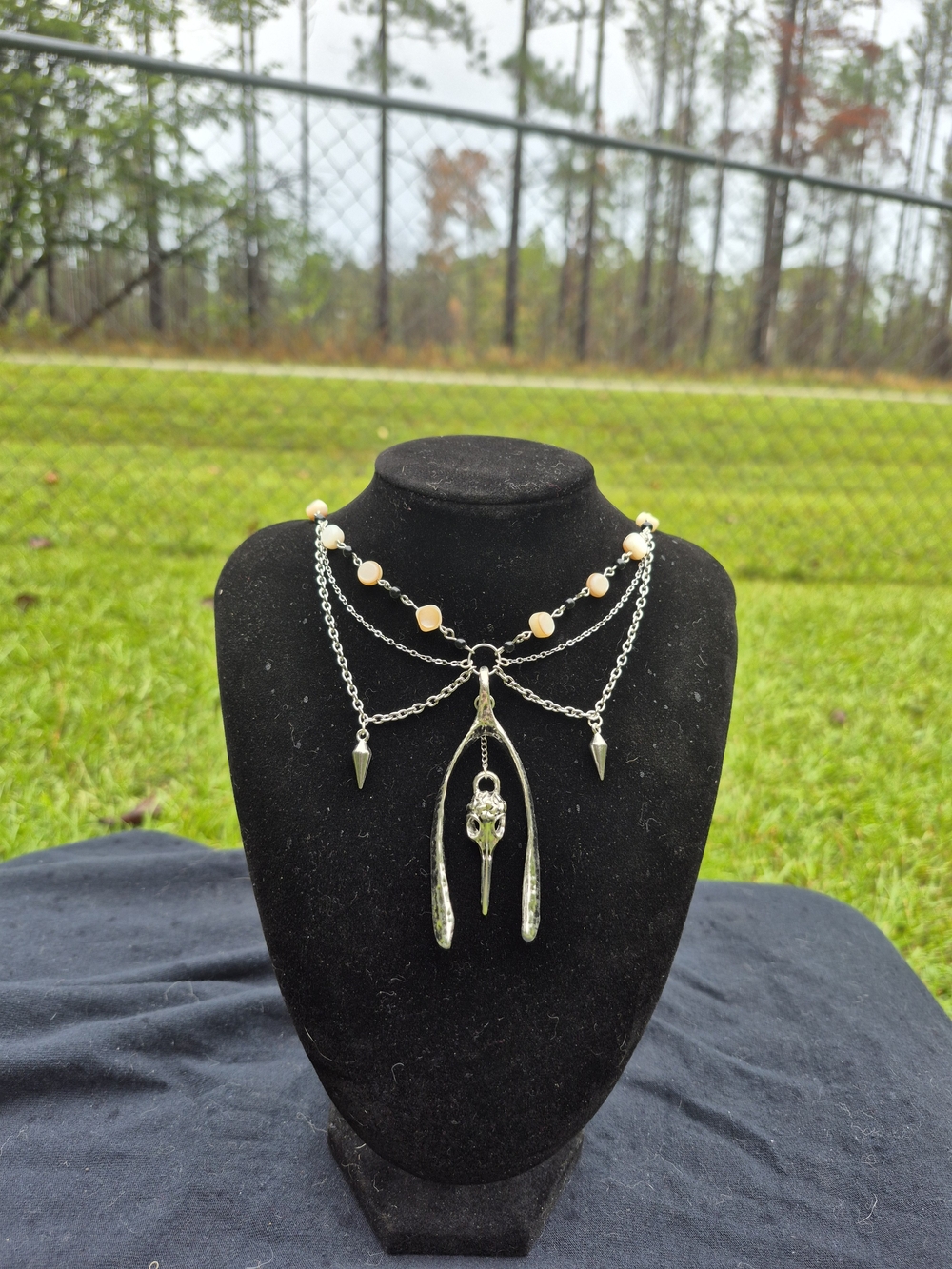 Genuine White Shell & Black Beaded Choker Style Necklace